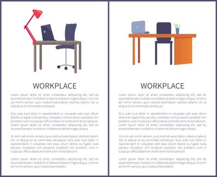Office Workplace Design Table with Computer Laptop Stock Illustration