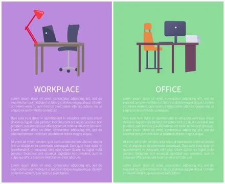 Office Workplace Design Table with Computer Laptop Stock Illustration