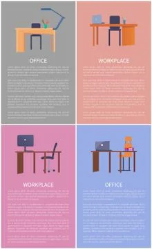 Office Workplace Design Table with Computer Laptop Illustrazione stock