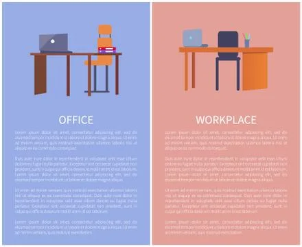 Office Workplace Design Table, Computer and Chair Illustrazione stock