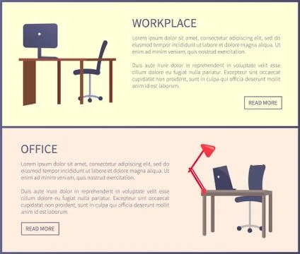 Office Workplace Design Table, Computer and Chair Illustrazione stock