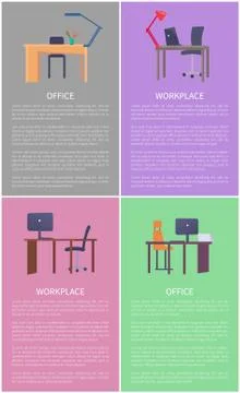 Office Workplace Design Table with Computer Laptop Stock Illustration