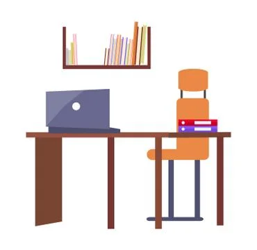 Office Workplace Design Table, Computer and Chair Stock Illustration