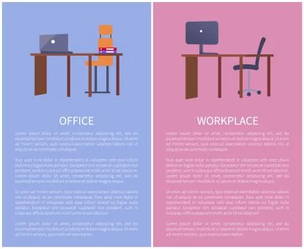 Office Workplace Design Table, Computer and Chair Illustrazione stock