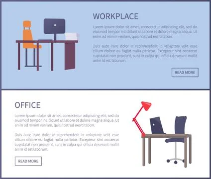 Office Workplace Design Table, Computer and Chair Illustrazione stock