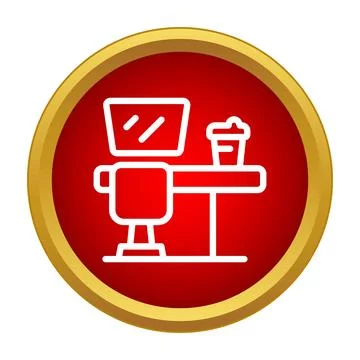 Office workplace desk with computer and coffee cup icon Stock Illustration