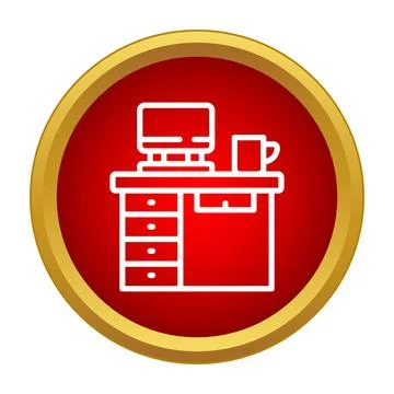 Office workplace desk with computer and coffee mug Stock Illustration