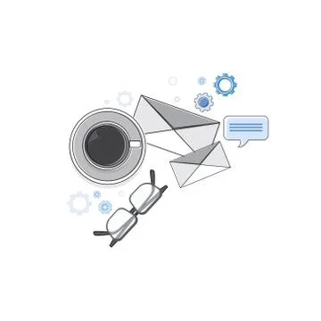 Office Workplace Desk Top Angle View Thin Line Stock Illustration