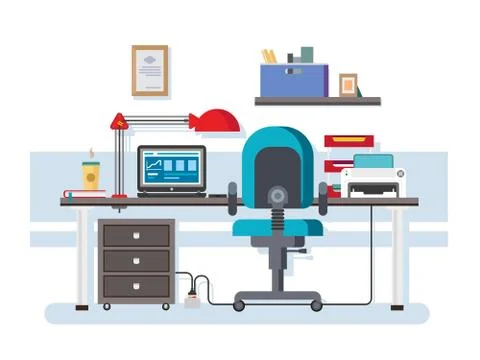 Office workplace flat design Stock Illustration