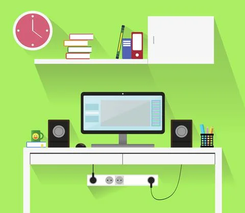 Office workplace. Flat design illustration.Room interior.Flat style vector il Stock Illustration
