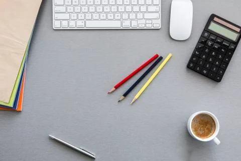 Office workplace on grey background Stock Photos