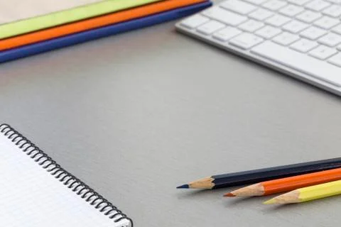 Office workplace on grey background Stock Photos