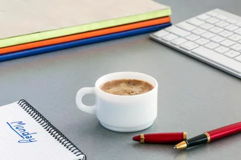 Office workplace on grey background Stock Photos