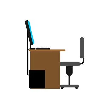 Office workplace isolated. Computer and desk, office chair and system unit. Illustrazione stock