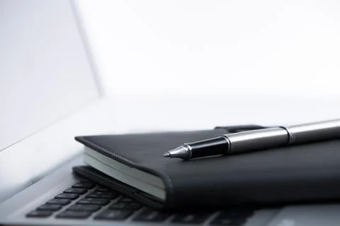 Office workplace with laptop and notepad Fotos Stock