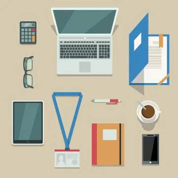 Office workplace with mobile devices and documents Stock Illustration