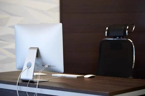 Office workplace. Modern work place for designer. Minimal desktop area for pr Stock Photos