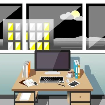 Office workplace at night. Stock Illustration