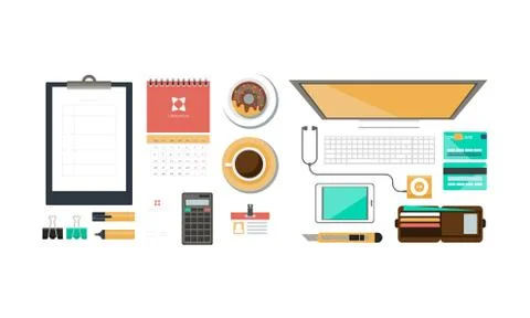 Office workplace, organization of working space, view from above vector 스톡 일러스트