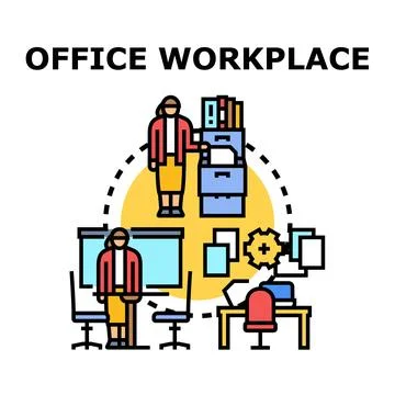 Office workplace organizing documents and managing workflow Stock Illustration