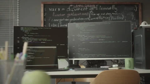 Office Workplace of Programmer with Computer and Laptop Stock Footage 263700918