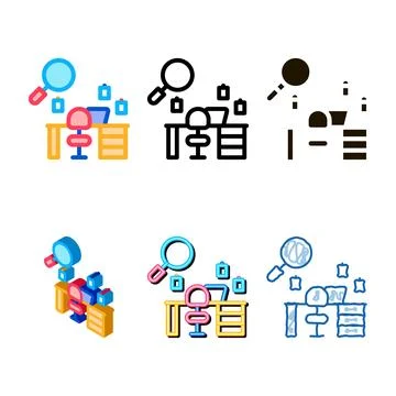 Office workplace research icon vector outline multipack Stock Illustration