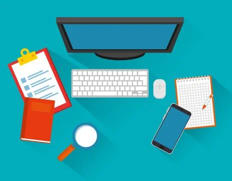 Office workplace scene with desktop computer Stock Illustration