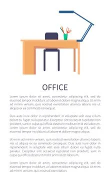Office Workplace Table with Lamp Comfortable Chair Illustrazione stock