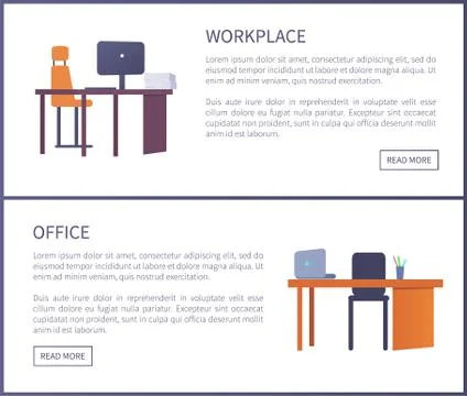 Office Workplace Web Posters Set with Empty Tables Stock Illustration