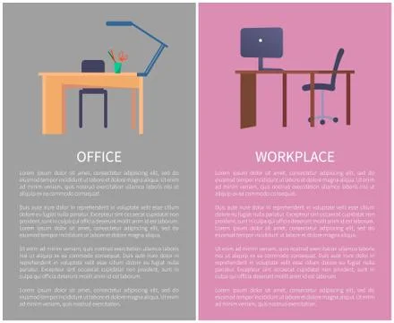 Office Workplace Web Posters Set with Empty Tables Stock Illustration