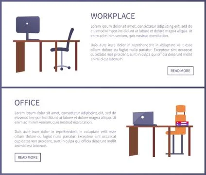 Office Workplace Web Posters Set with Empty Tables Stock Illustration