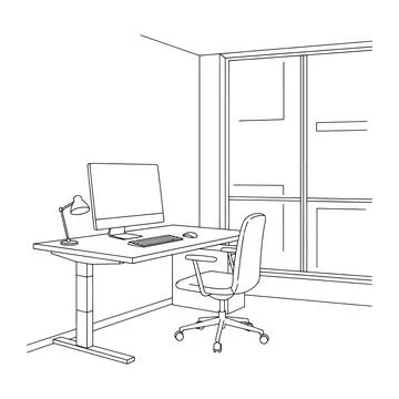 Office workspace with computer and chair desk Stock Illustration