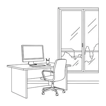 Office workspace with computer and chair desk Stock Illustration