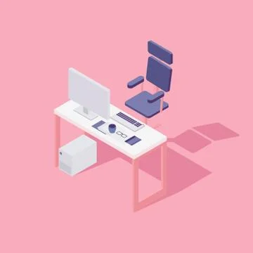 Office workspace. Computer, chair. Flat isometric vector illustration Stock Illustration