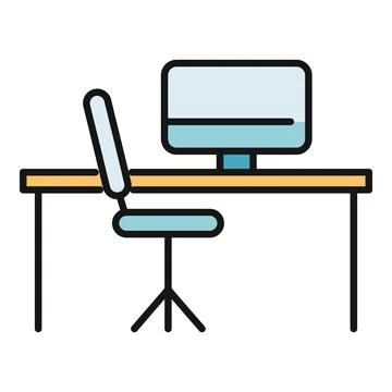 Office workspace with computer, desk, and chair setup 스톡 일러스트