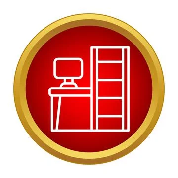 Office workspace desk computer and bookshelf icon Illustrazione stock