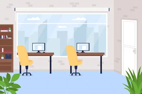 Office workspace flat color vector illustration Stock Illustration