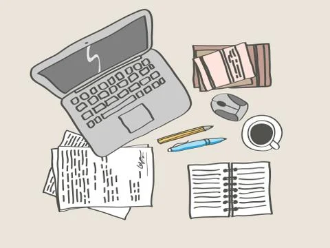 Office workspace handdrawing colored Stock Illustration
