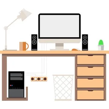 Office workspace icon computer desk flat vector Illustrazione stock