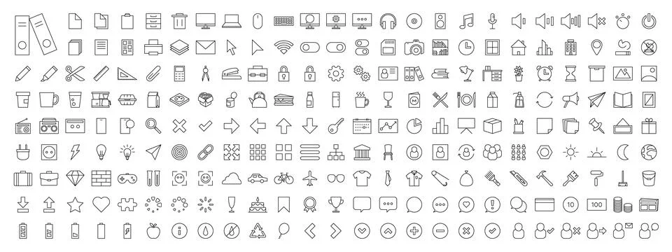 Office Workspace Outlined Vector Icon Megapack Set Transparent Background Stock Illustration