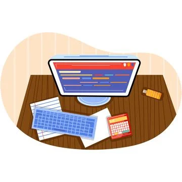 Office workspace overhead desk top view vector 库存插图