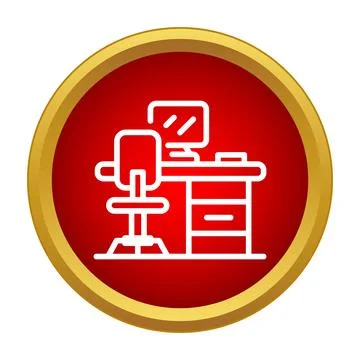 Office workstation desk with computer and chair icon Stock Illustration