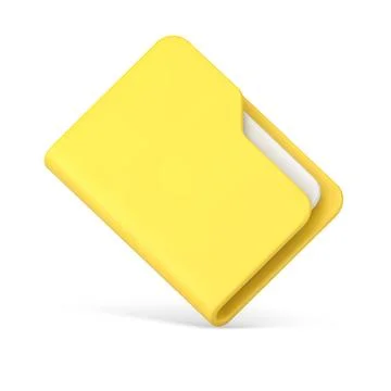 Office yellow folder with papers 3d icon. Closed plastic file with document.. Illustrazione stock