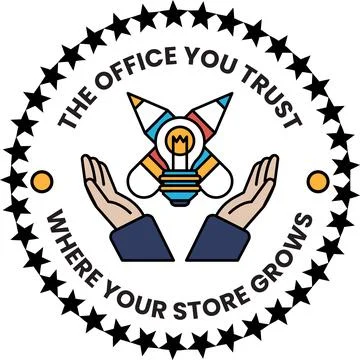 The Office You Trust logo is a circle with two hands holding a light bulb Stock Illustration