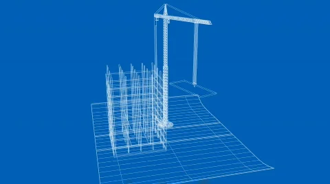 Office/apartment being built on a blueprint paper - v1. HD1080p. Stock Footage
