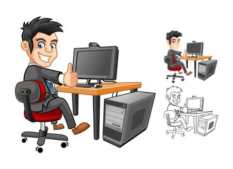 Officer Cartoon Character with a Computer Stock Illustration