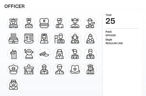 Officer Professional Vector Set with 25 Regular Line Pixel Aligned 128x128 .. Stock Illustration