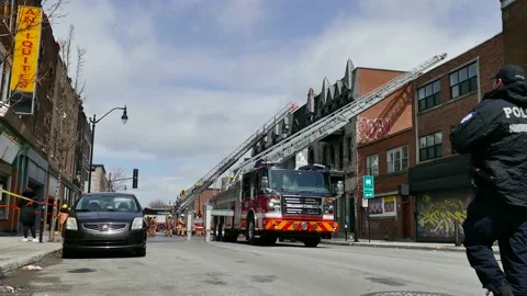 Officer walking at fire scene Stock Footage 139664300