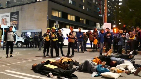 Officers and demonstrators Stock Footage 120039386