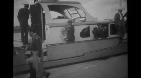 Officers getting down from US Army Boat Stock Footage
